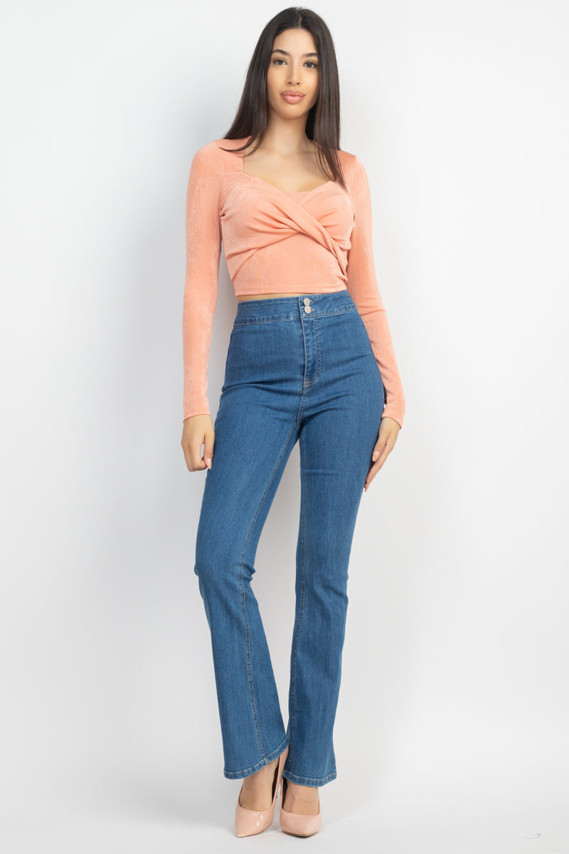 Twisted Velvety Long Sleeve Crop Top