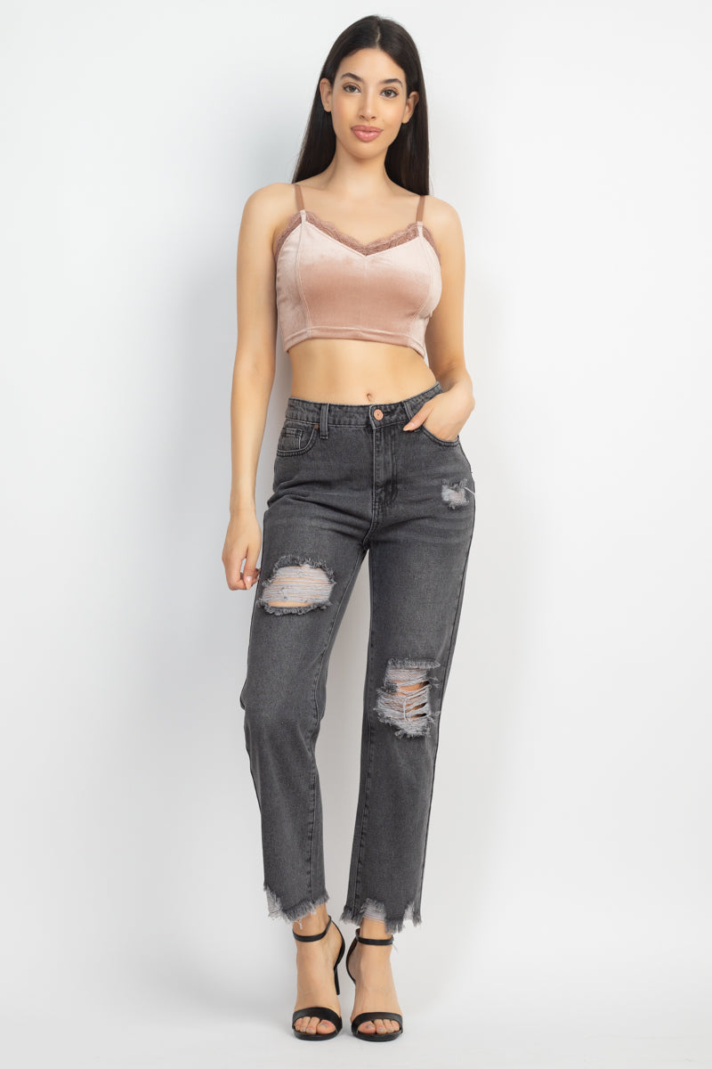 Sleeveless Corset Velvet Crop Top