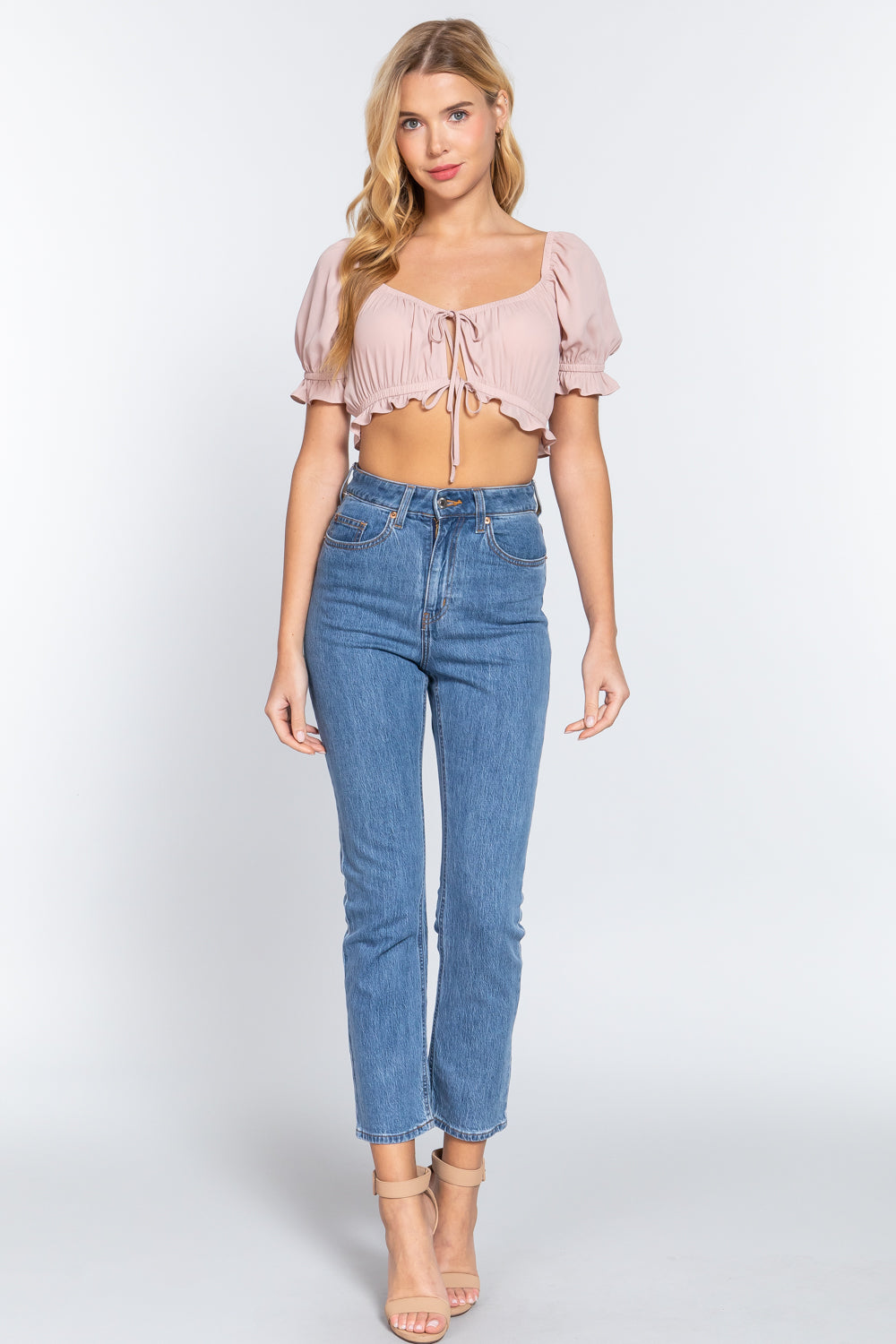 Short Slv Print Crop Woven Top